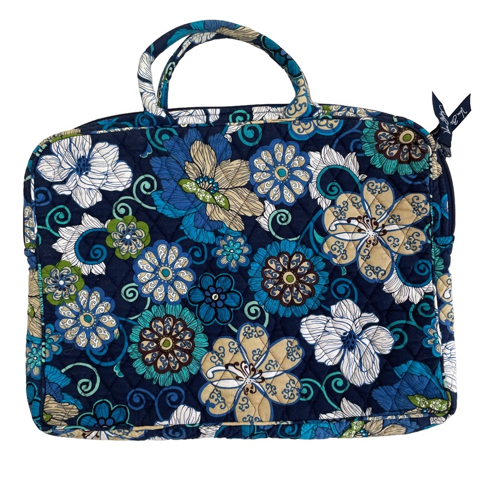 Vera Bradley Laptop Bag Blue Floral Quilted 14.5x11.5 with Zipper Pocket - Picture 3 of 6